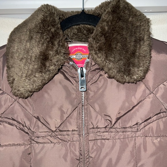 Vintage 70s Ms. Pioneer Puffer Coat Jacket Northern Down Full Zip Brown Women Lg - Picture 5 of 8